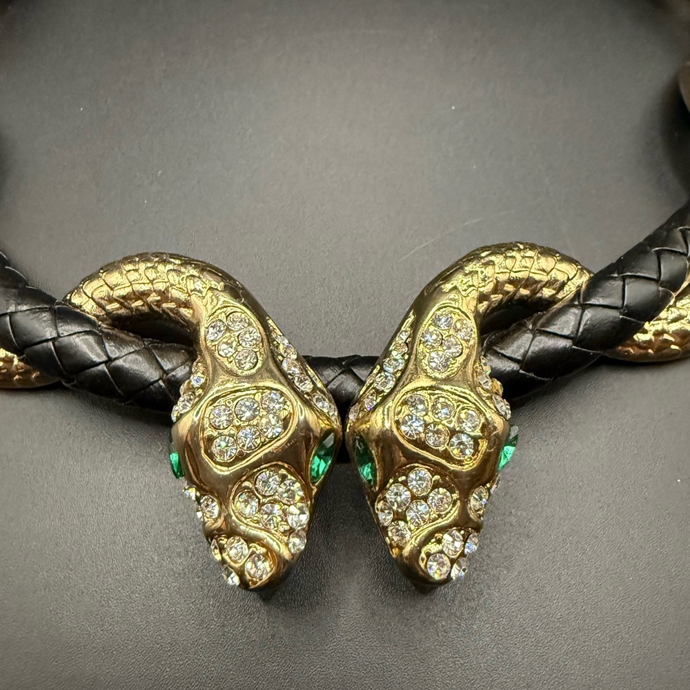 Aldo Black & Gold Snake Head Statement Necklace - Picture 2 of 5